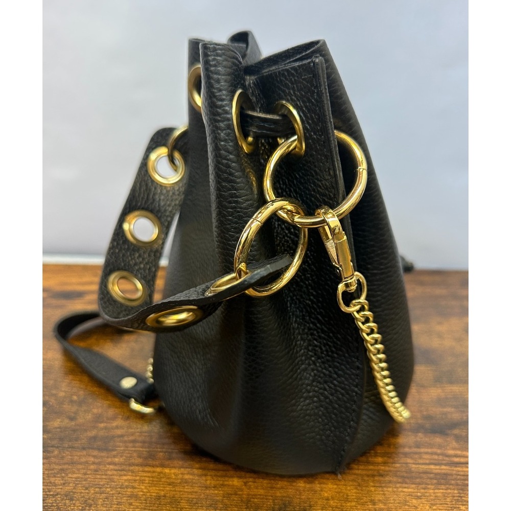 Vera Pelle Pebbled Leather Bucket Drawstring Bag Gold Chain Cross Body Purse EUC - Picture 6 of 16